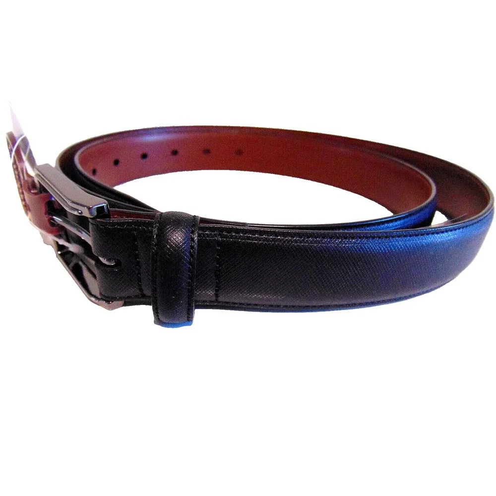 Men's Belt Black Size 42 Textured Bonded Leather Silver Buckle Perry Ellis